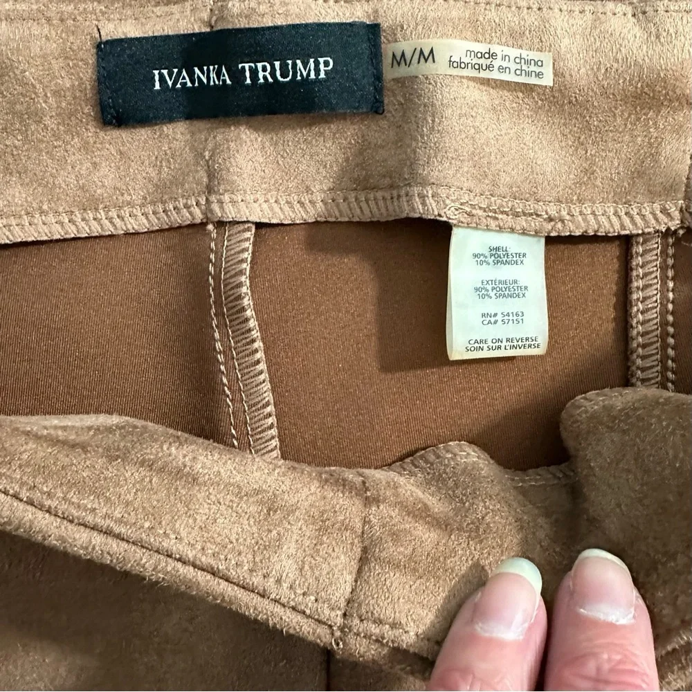 Ivanka Trump Faux Suede Skinny Pants Camel Tan Size Medium EUC High Rise Stretch